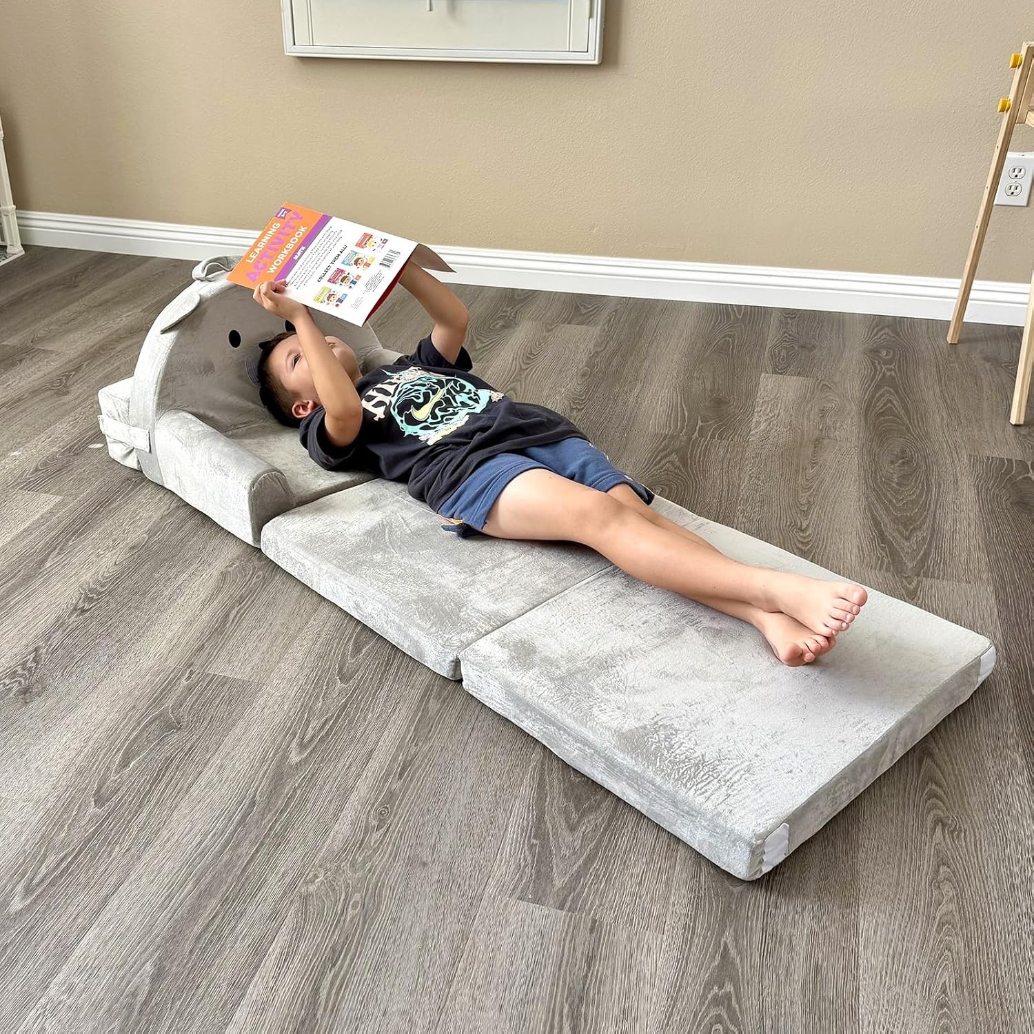 Kids Sofa Bed W/ Removable Washable Cover & Magic-Tape Backrest Foldable