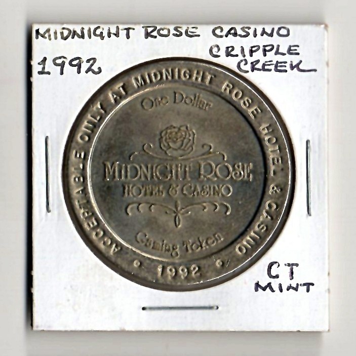 1992 MIDNIGHT ROSE HOTEL & CASINO CRIPPLE CREEK COLORADO $1 SLOT COIN CG050447