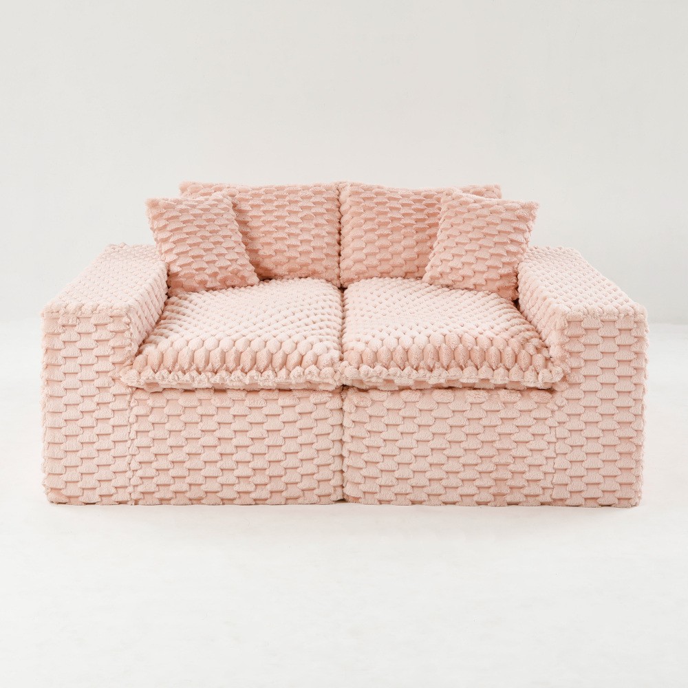 Multifunctional Pink Velvet Sofa w/ Flexible Arrangement for Living Room