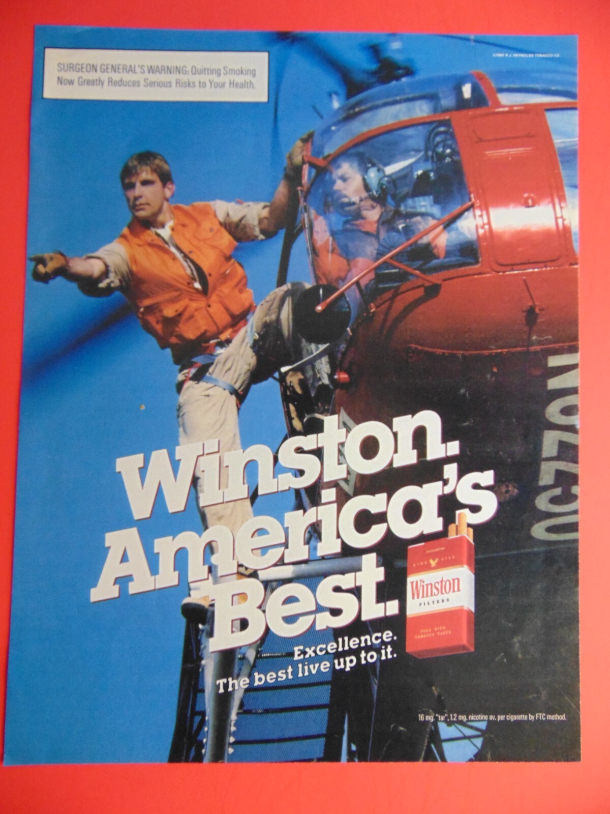 1986 WINSTON CIGARETTES America's Best Rescue Chopper photo art print ad