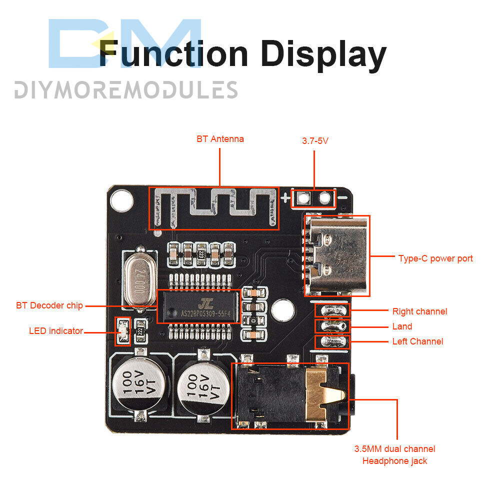VHM-314 Bluetooth 5.0 Audio Decoder Board MP3 Amplifier Module USB Type-C New