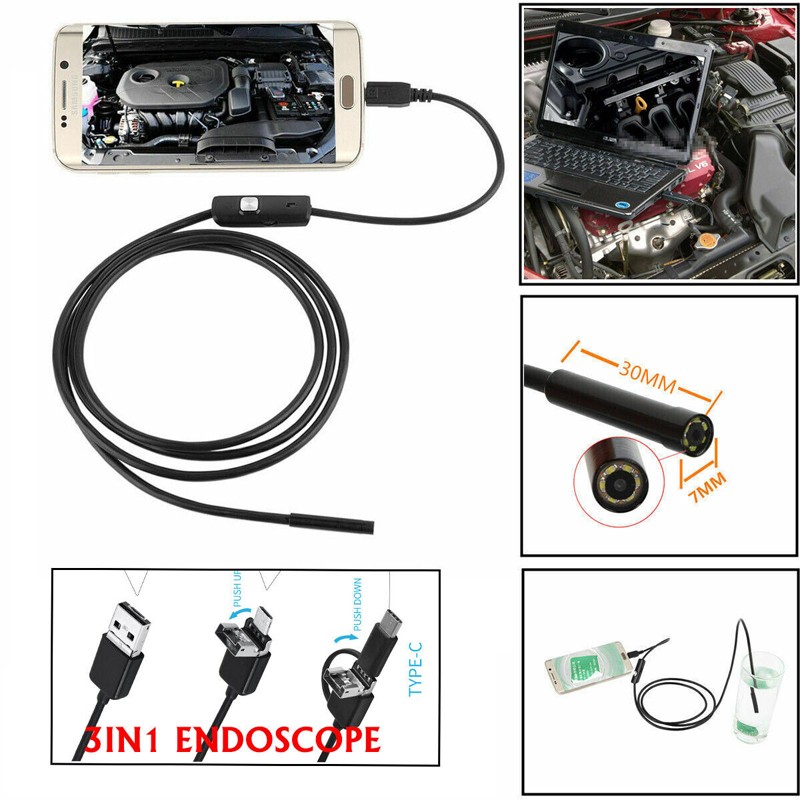 3in1 USB Type-C 5.5mm Endoscope Borescope Inspection HD Camera For Android PC
