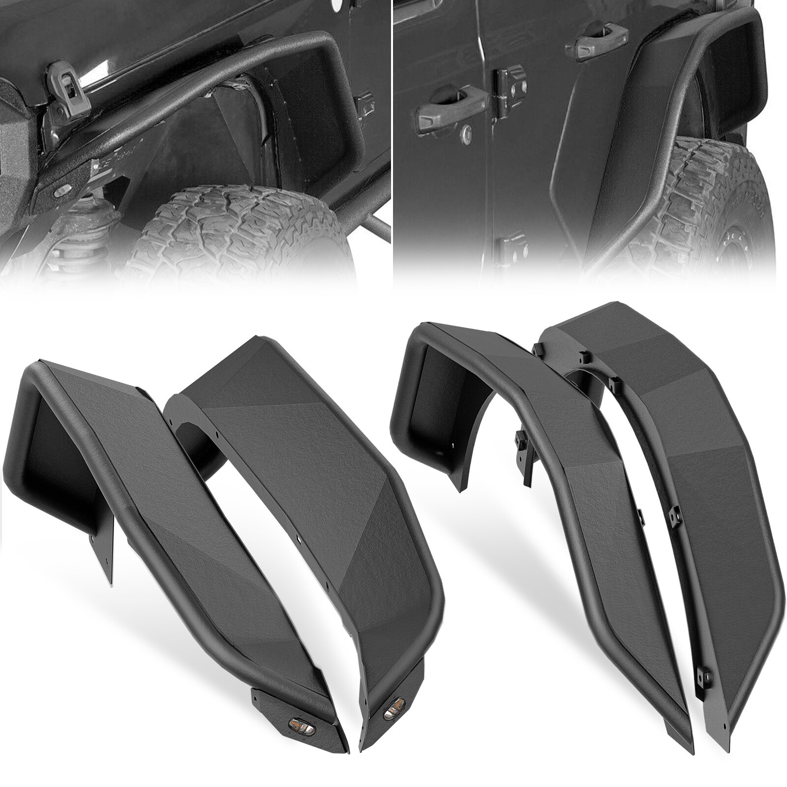 Tubular Front & Rear Fender Flares Tube Mud Guard For 2018-2025 Jeep Wrangler JL