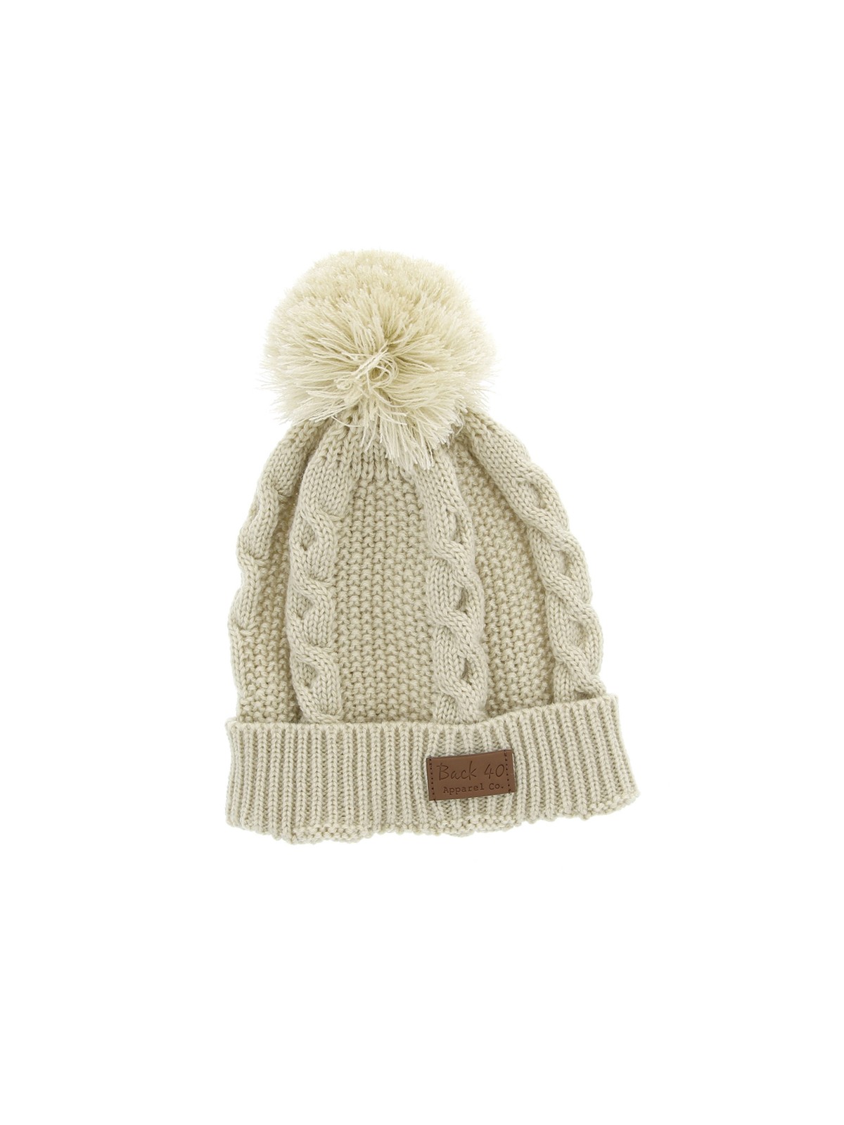 Cable Pom Pom Cuffed Beanie Unisex Cream Thick & Warm Knit Winter Hat by Back 40