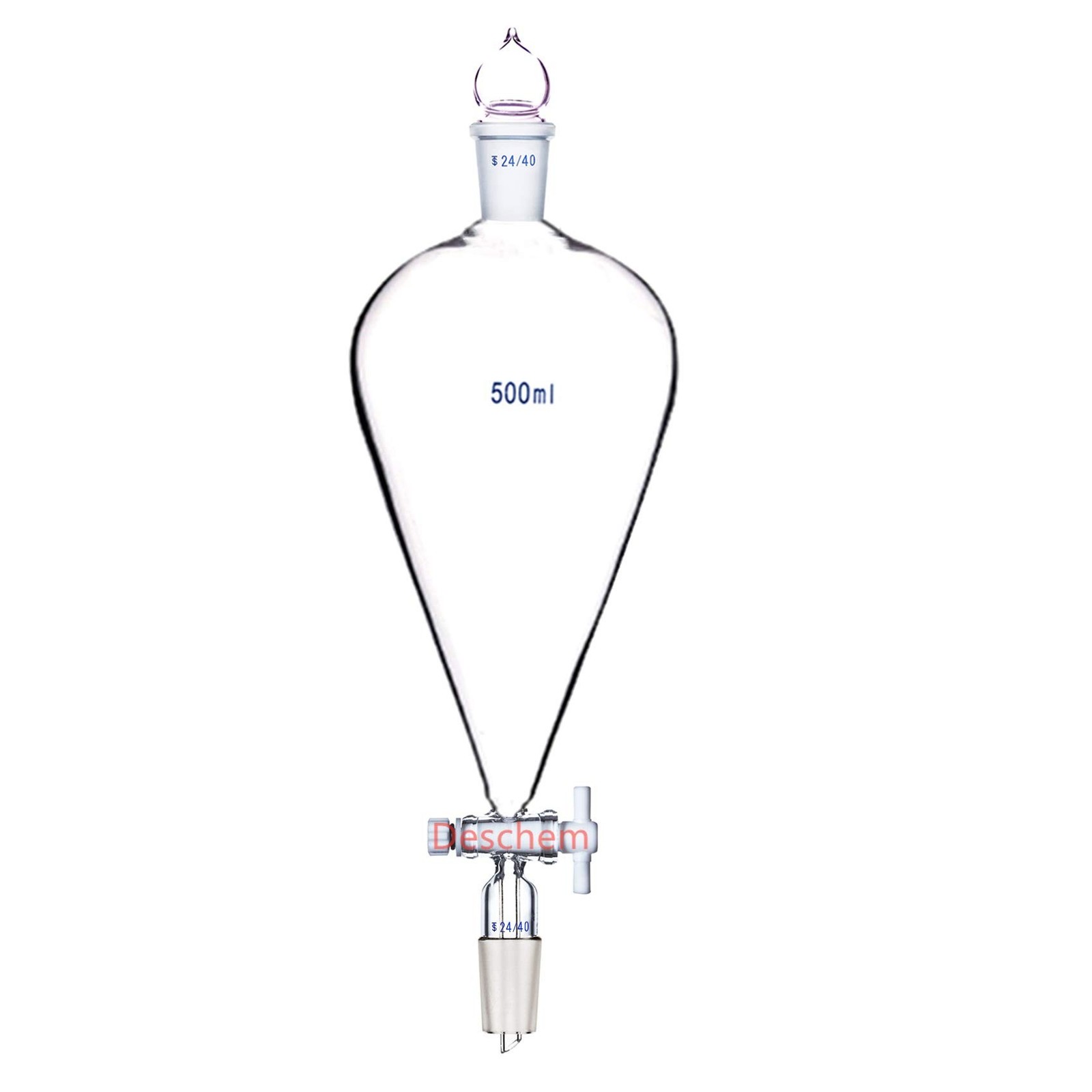 500ml,24/40,Glass Pyriform Separatory Funnel,Pear Shape,PTFE Stopcock