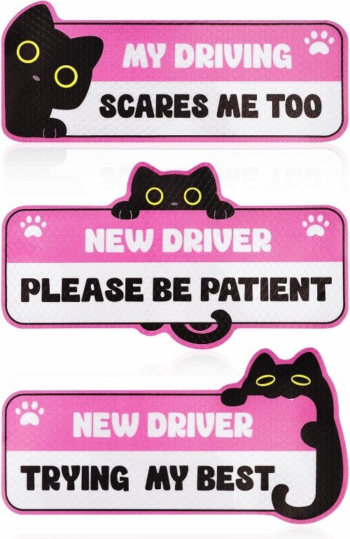 New Driver Car Magnet Sticker - 3Pcs Cute Black Cat Design, R Color: Black Cat