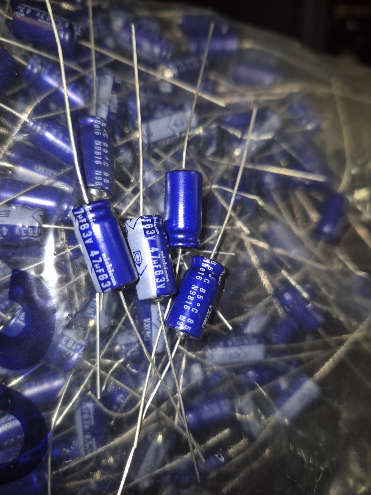 Qty 20 pcs - Nichicon- 47uF, 63V Axial lead Capacitors 16mm x 7mm