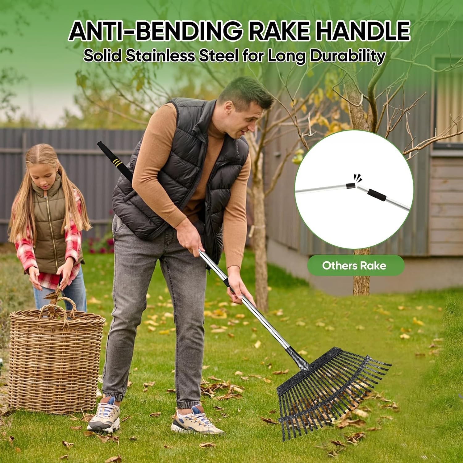 Durable 6FT Leaf Rake with 25 Tines – Adjustable, Ergonomic, and Easy to Store