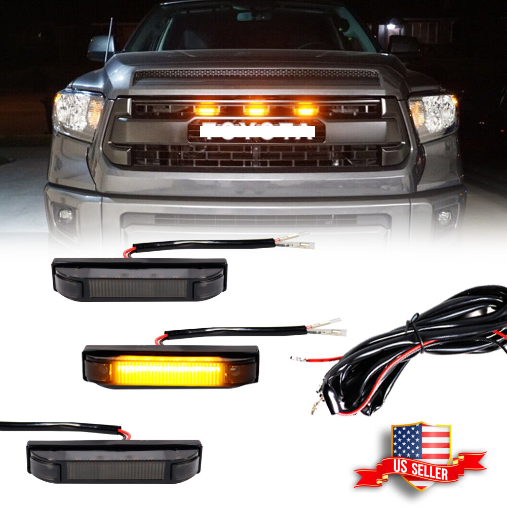 3PCS Smoke Amber LED Grille Running Light Kit For 2014-21 Tundra w/TRD Pro Grill
