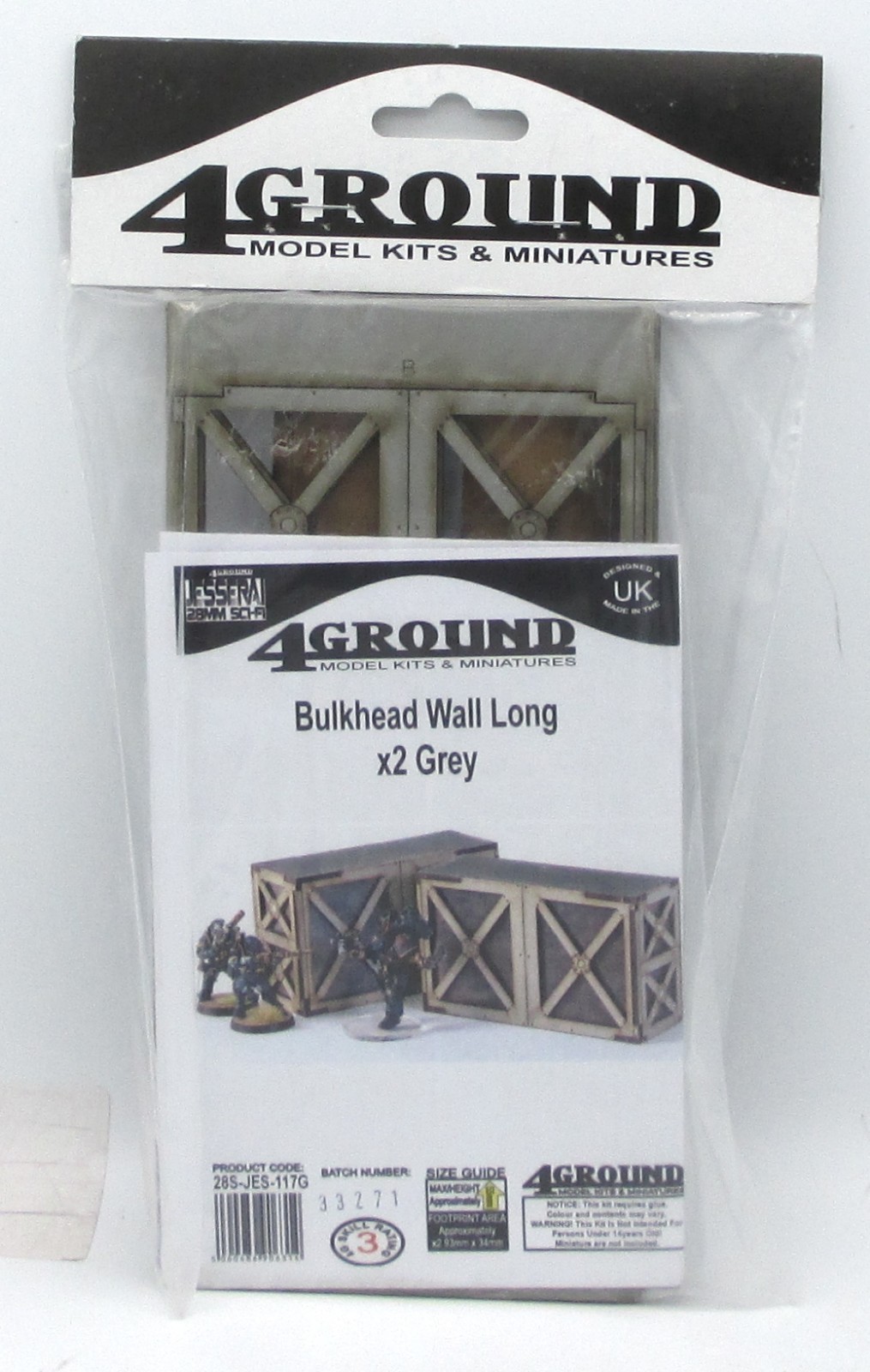 4Ground 28S-JES-117G Bulkhead Wall Long x2 Grey (Jessari 28mm Sci-Fi) Terrain