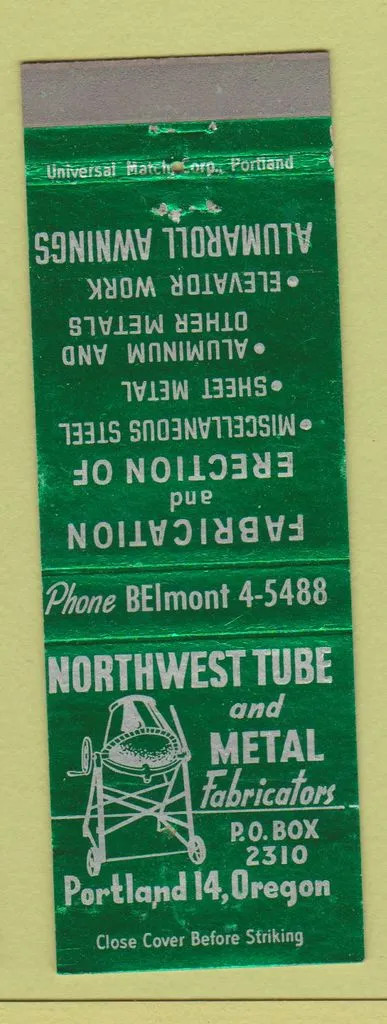 Matchbook Cover - Northwest Tube and Metal Portland OR