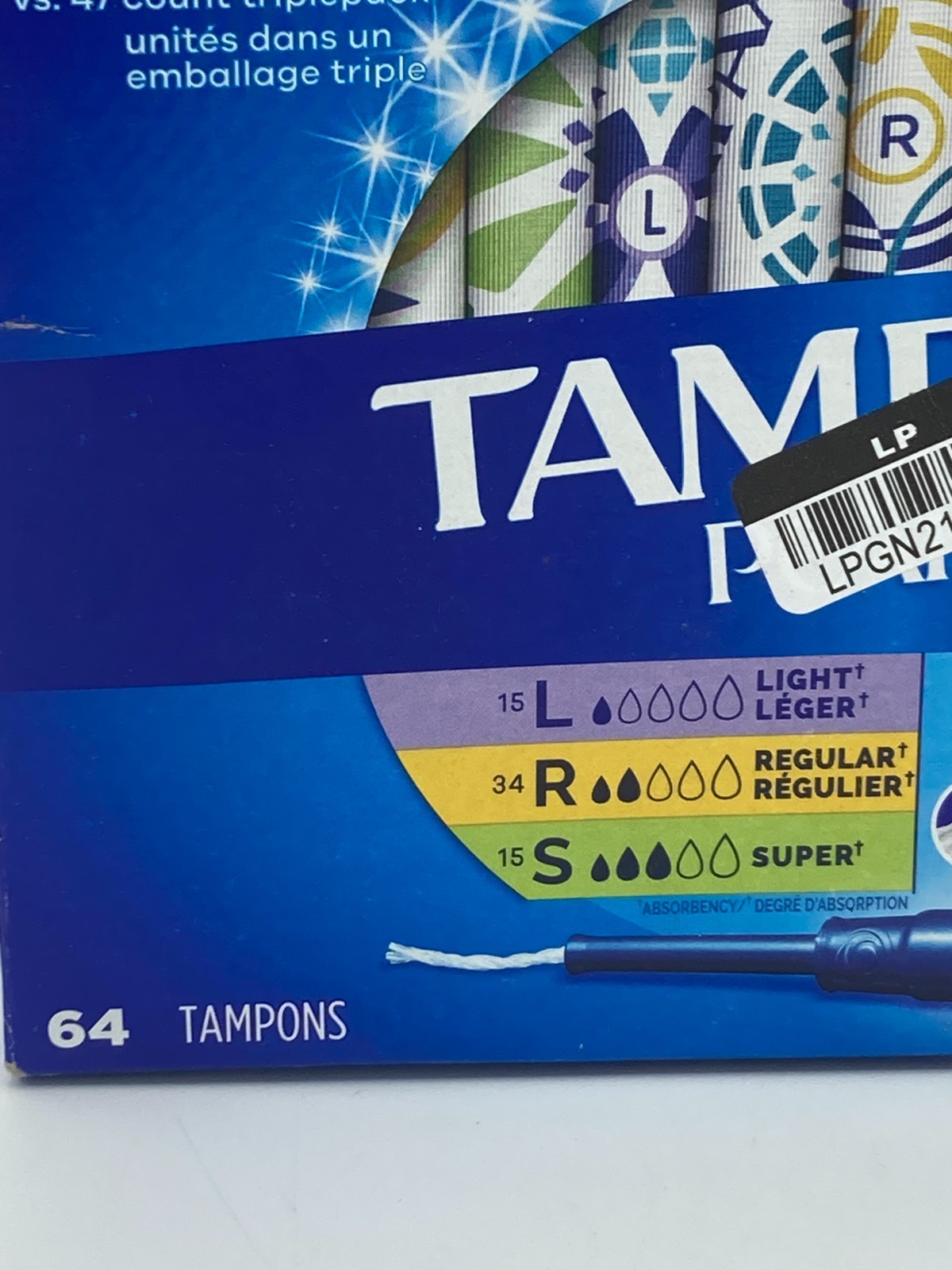 TAMPAX PEARL 15 SUPER, 34 REGULAR, 15 LIGHT 64 TOTAL