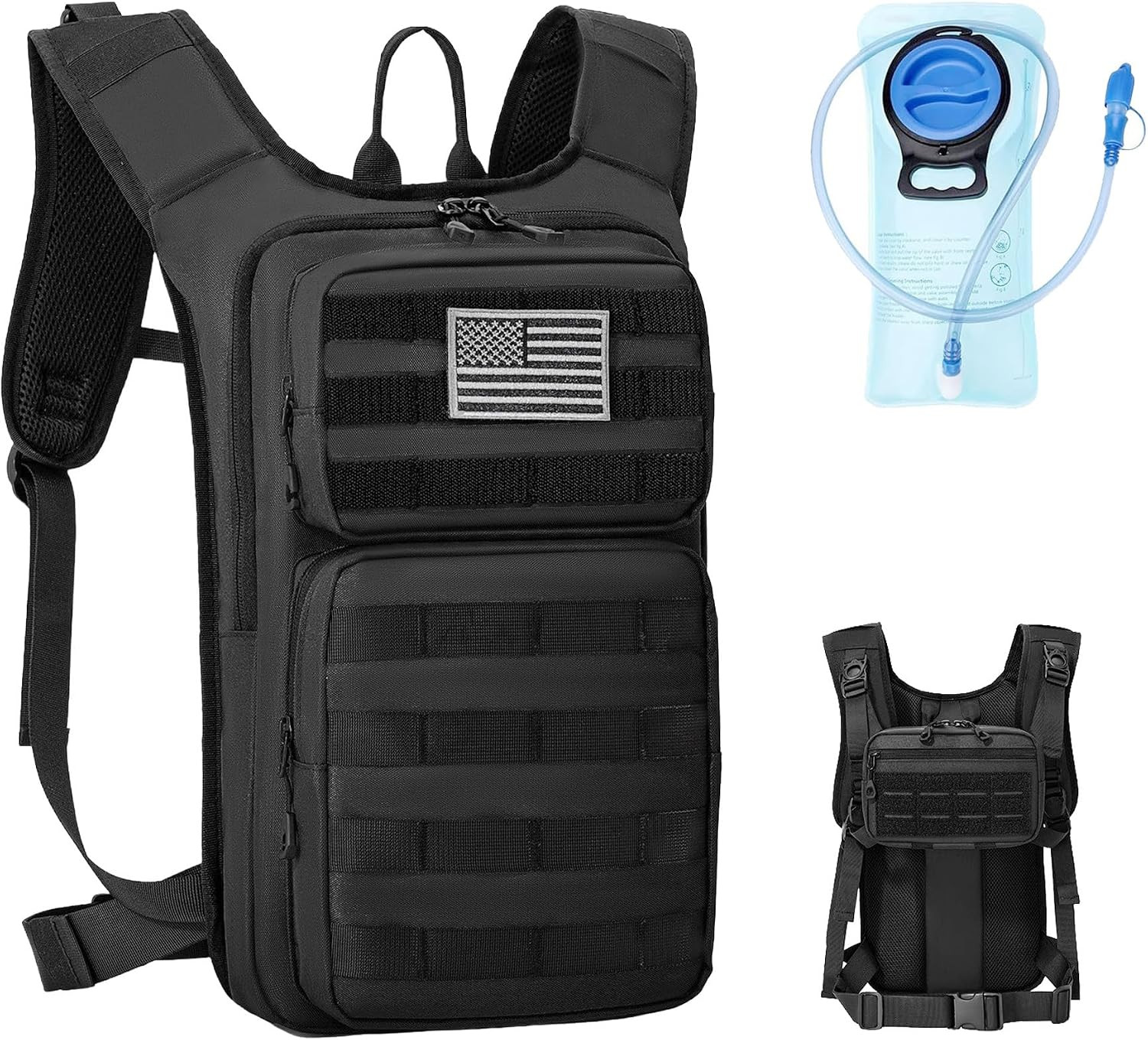 Tactical Hydration Backpack with 2L Water Bladder and Front Small Tactical Pouch