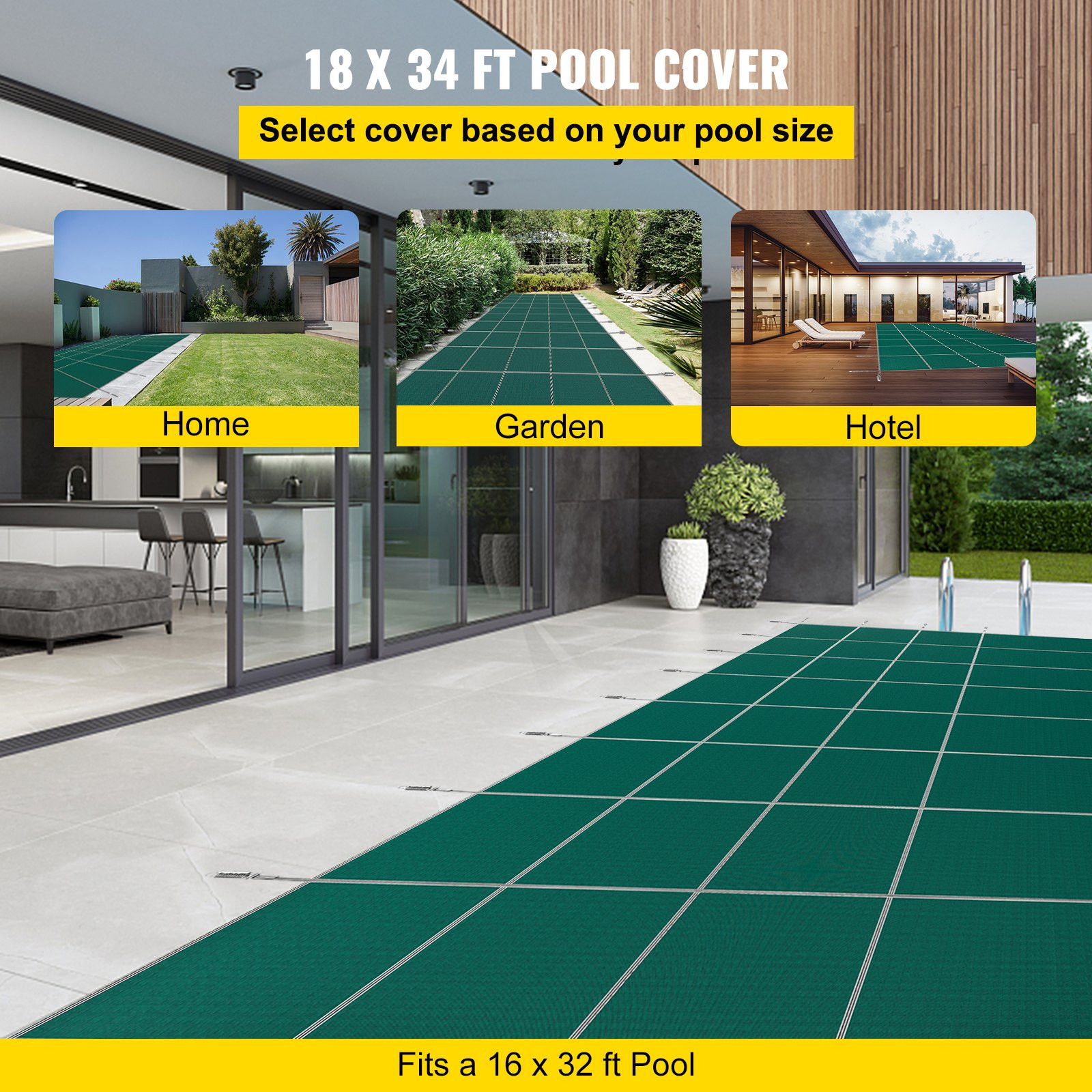 Pool Safety Cover Fits 16x32ft Rectangle Inground Pools, Green 060 060 060 060
