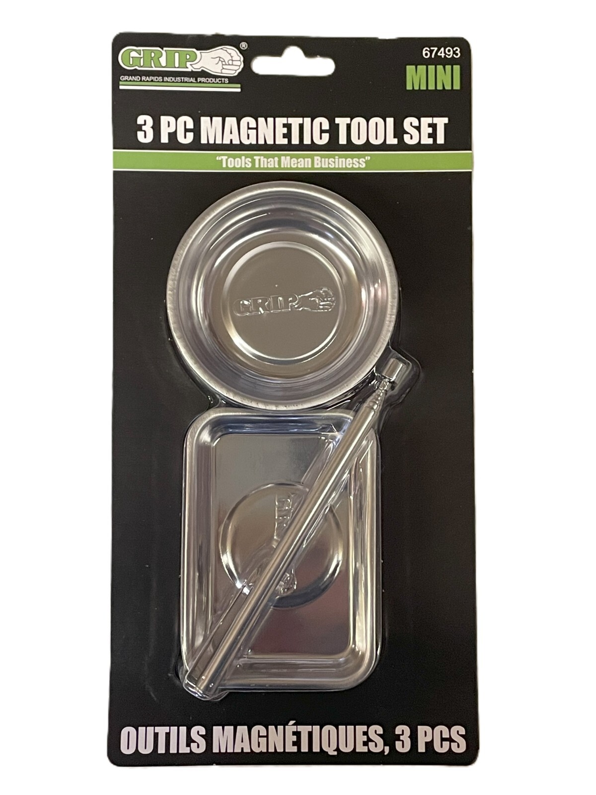 Grip 3pc Magnetic Parts Tray Magnet Pickup Telescopic Pen Round Mini Tools 67493