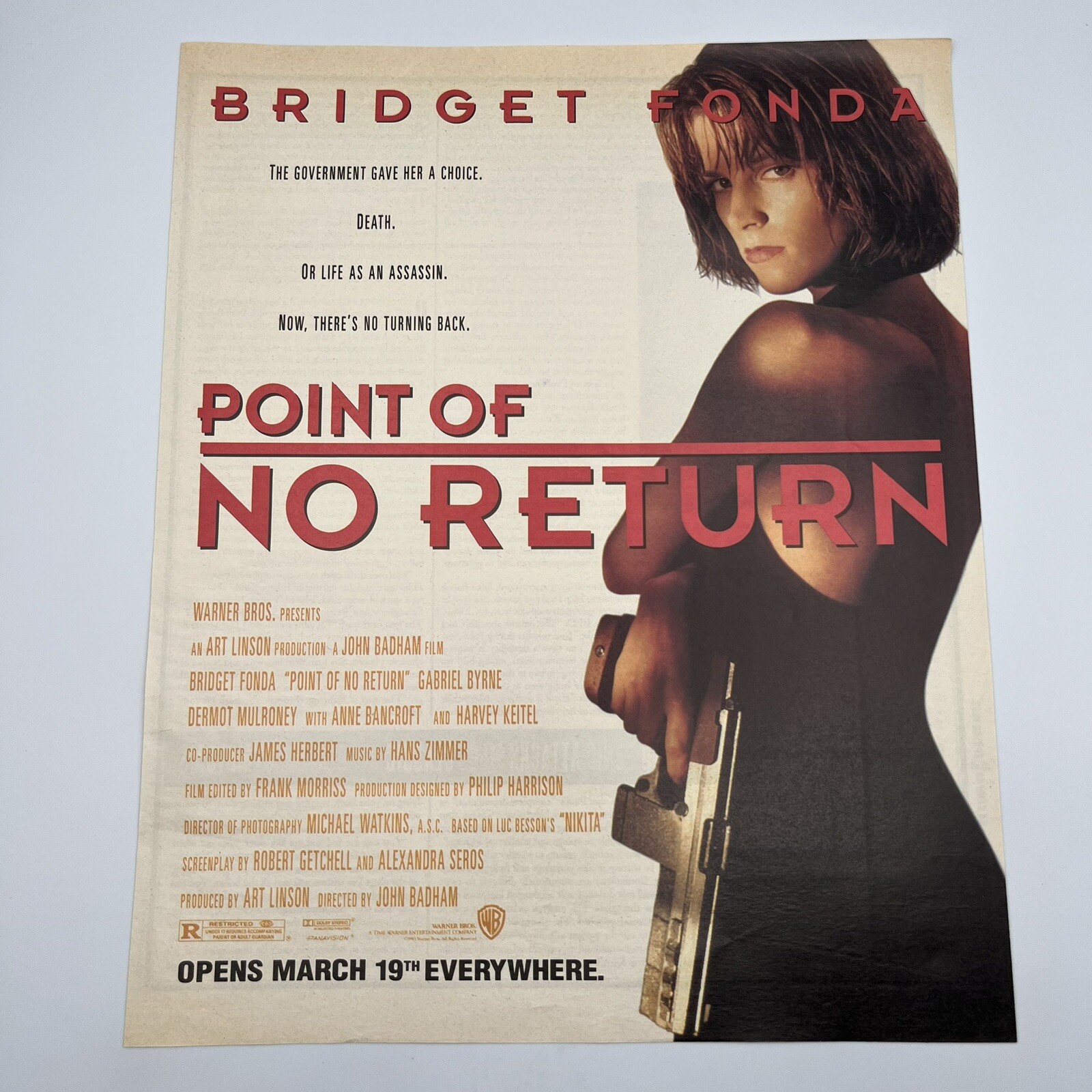 Bridget Fonda Point Of No Return 1993 Movie Release Promo PRINT AD ONLY 9.75x12"