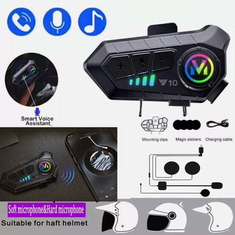 FM Motorcycle Headset Bluetooth Helmet Intercom Speaker Music Share Headphone