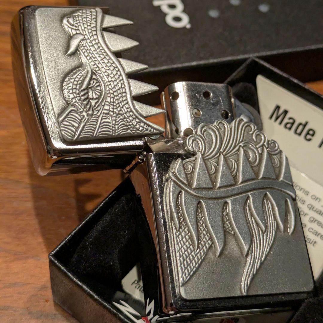 Dragon, Flame, Trick Zippo, Silver