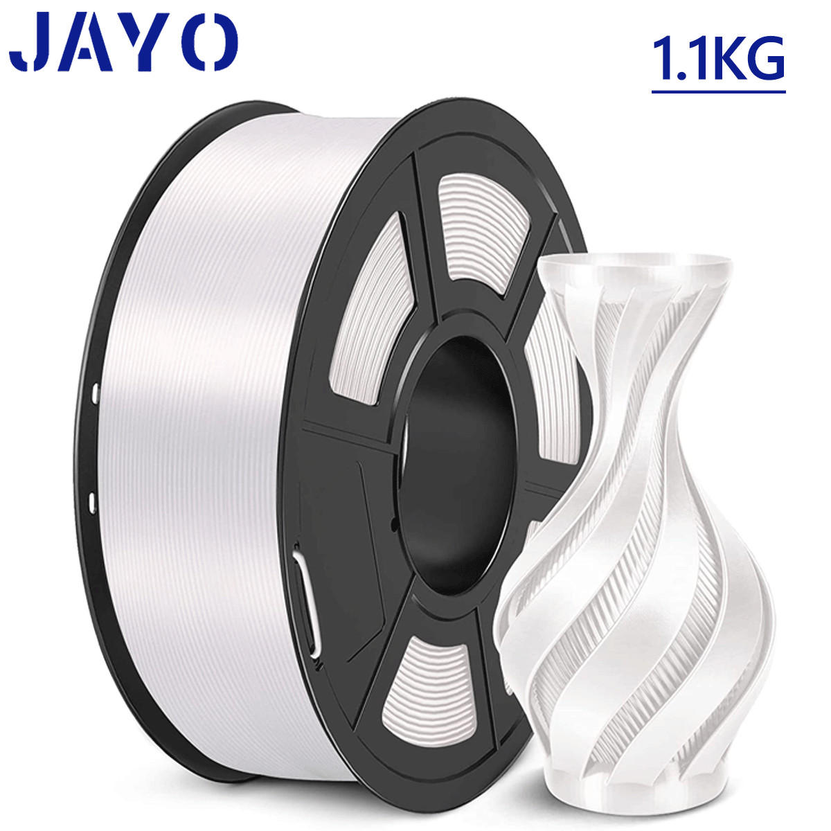 JAYO SILK PLA+ 3D Printer Filament 1.75mm 1.1KG White Shiny Metallic ±0.02mm
