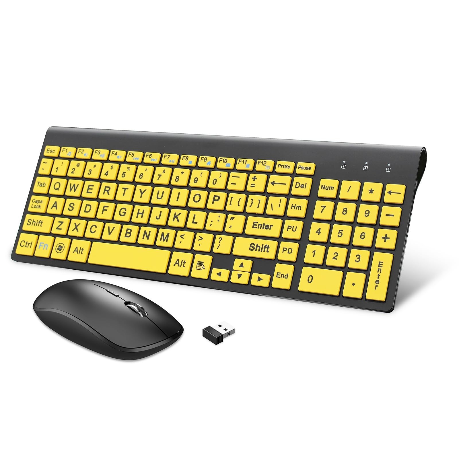 HXMJ-Wireless Large Print Keyboard and Mouse Set with USB Receiver| Quiet Sci...