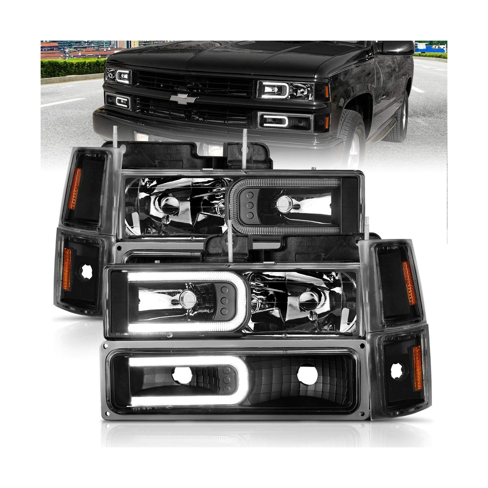 AmeriLite For 1988-1998 Chevy Pickup Truck C/K Suburban Tahoe LED Tube Black ...