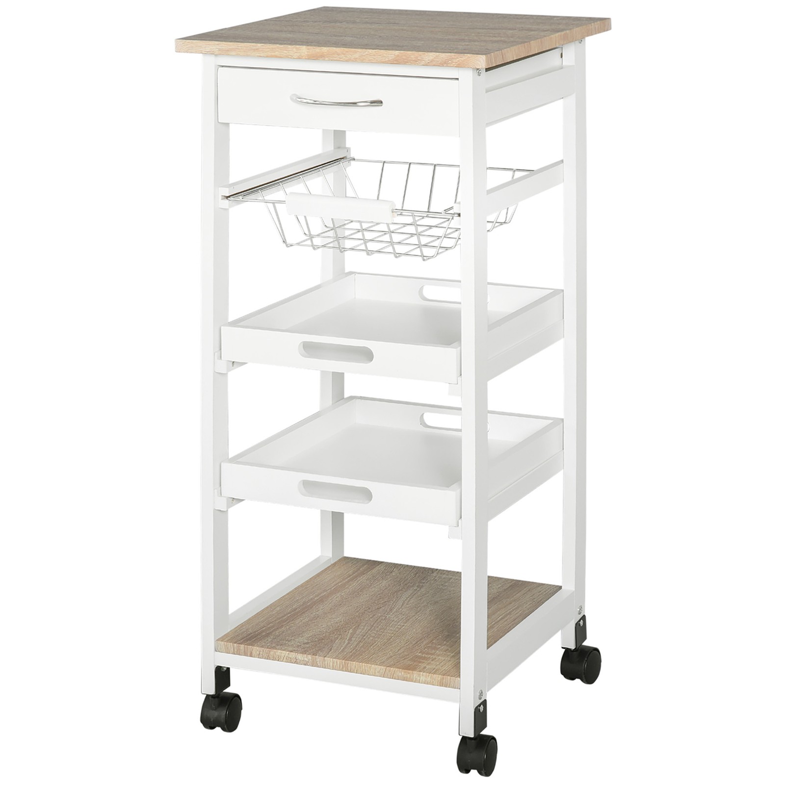 HOMCOM Mobile Kitchen Cart, Rolling Kitchen Island with Storage, Solid Wood Fr