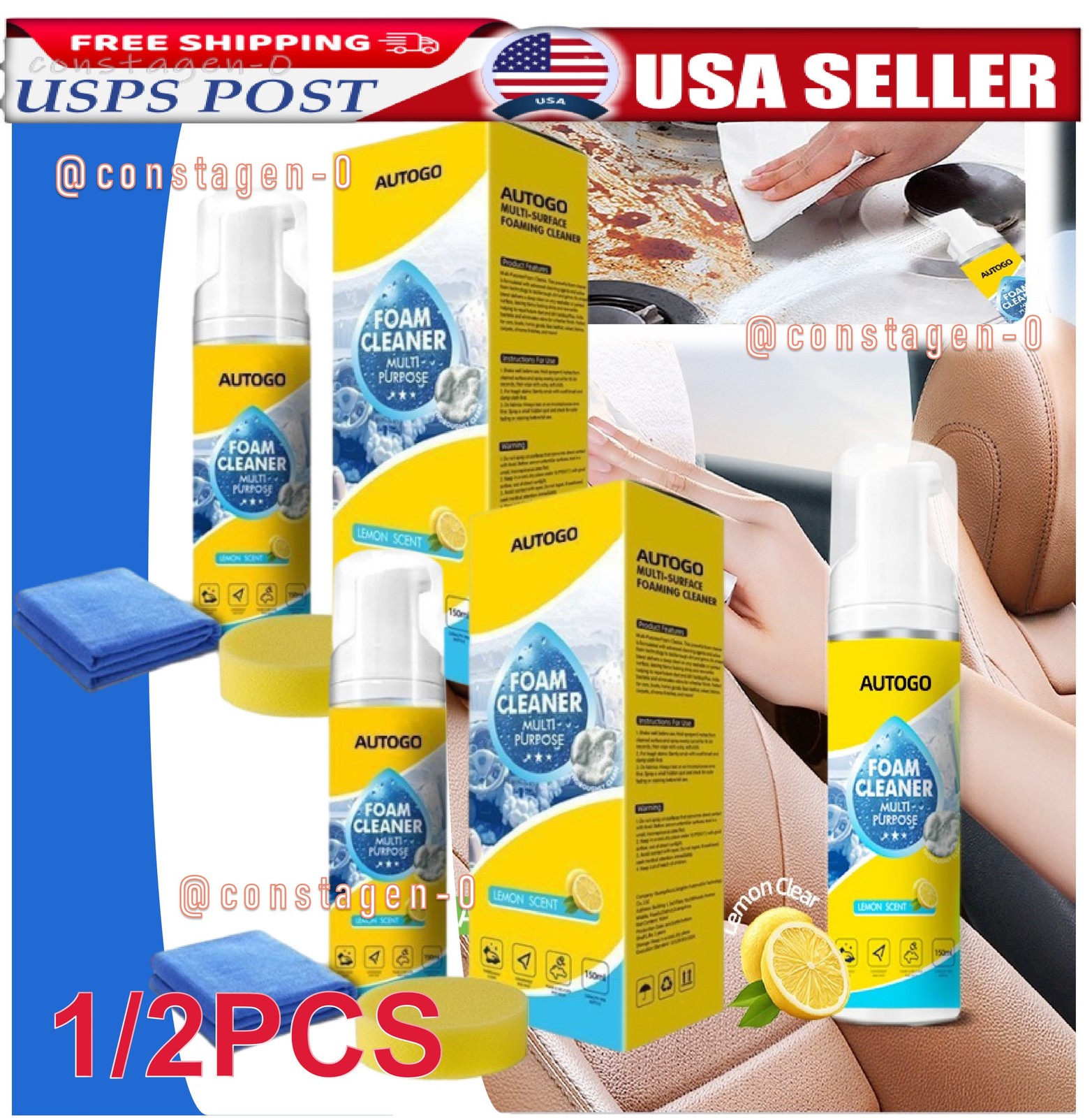 4-in-1 Multi-Enzyme Foam Cleaner, All-Purpose Spray 5oz with Sponge & Towel