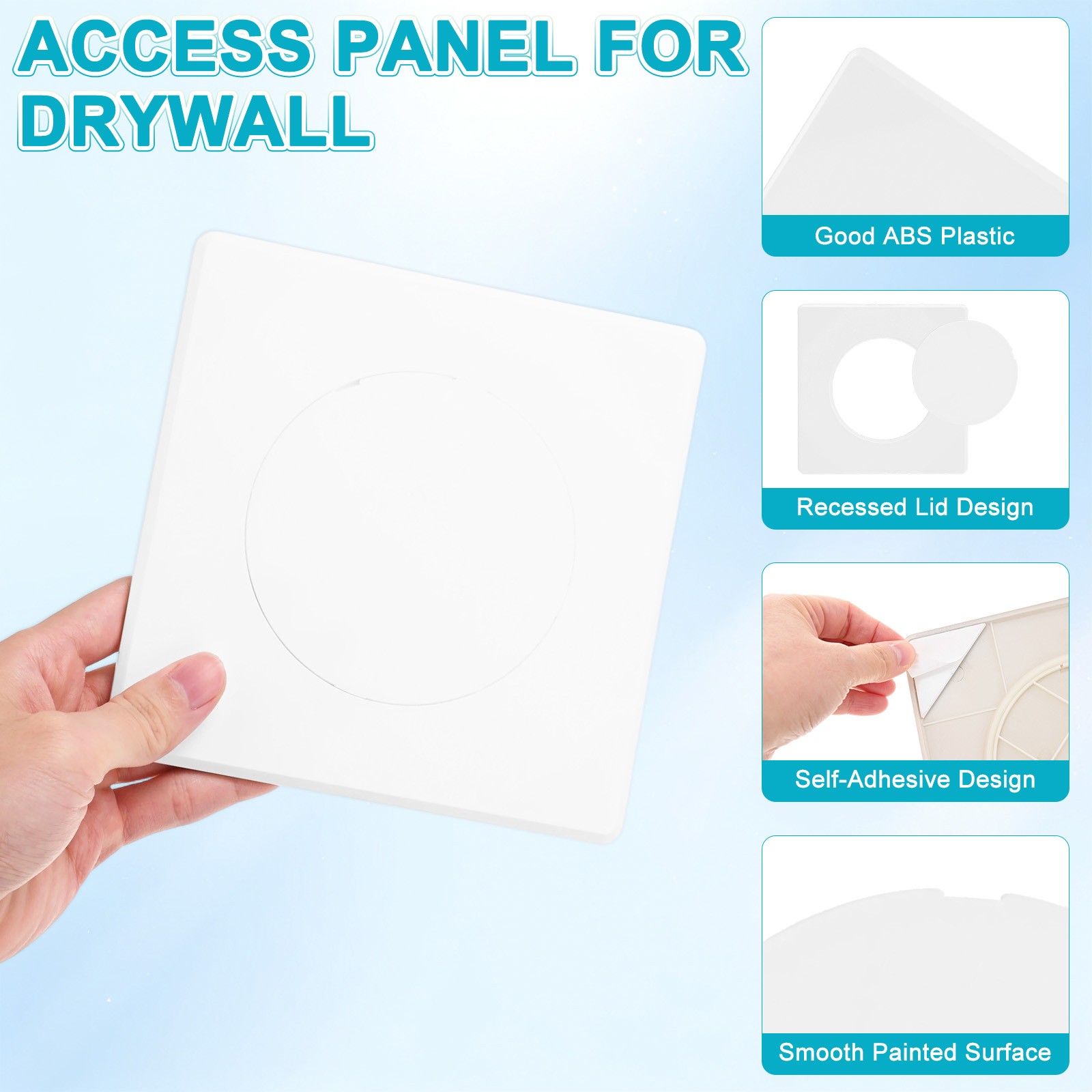 1-Pack Access Panel for Drywall, 4x4" Plastic Removable [White, Round]