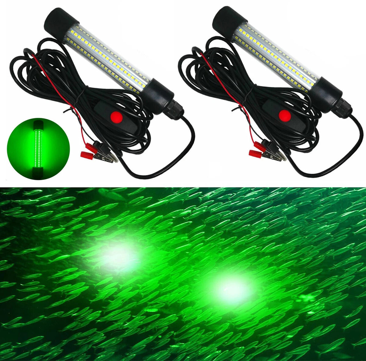 2PCS 50000Lumens 12V 120 LED Green Underwater Fishing Light Lamp Fish Attract 5m