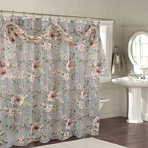 Melrose Pink Shower Curtain, Sheer with Scarf Topper