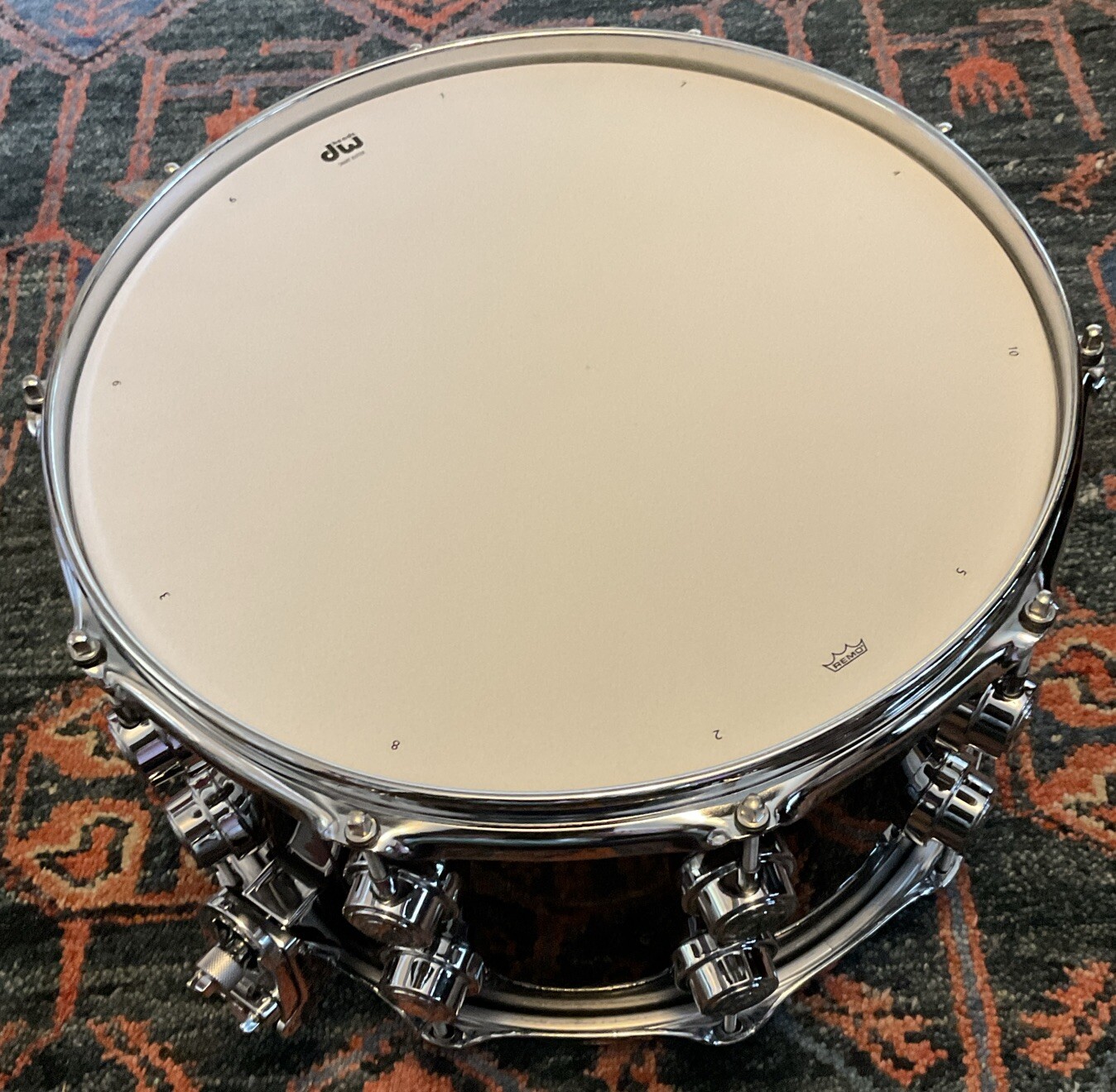 DW Collector’s Series 8x14” Oak Shell Gun Metal Sparkle Glass W/Chrome HW