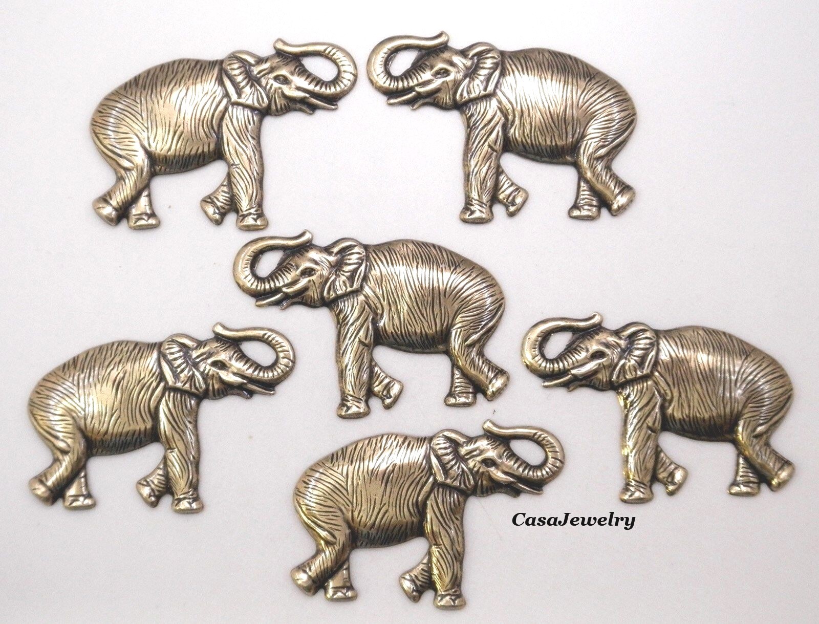 #6171 ANTIQUED GOLD LEFT & RIGHT ELEPHANTS - NO HANG HOLE - 3 Pr Lot (6 Pcs)