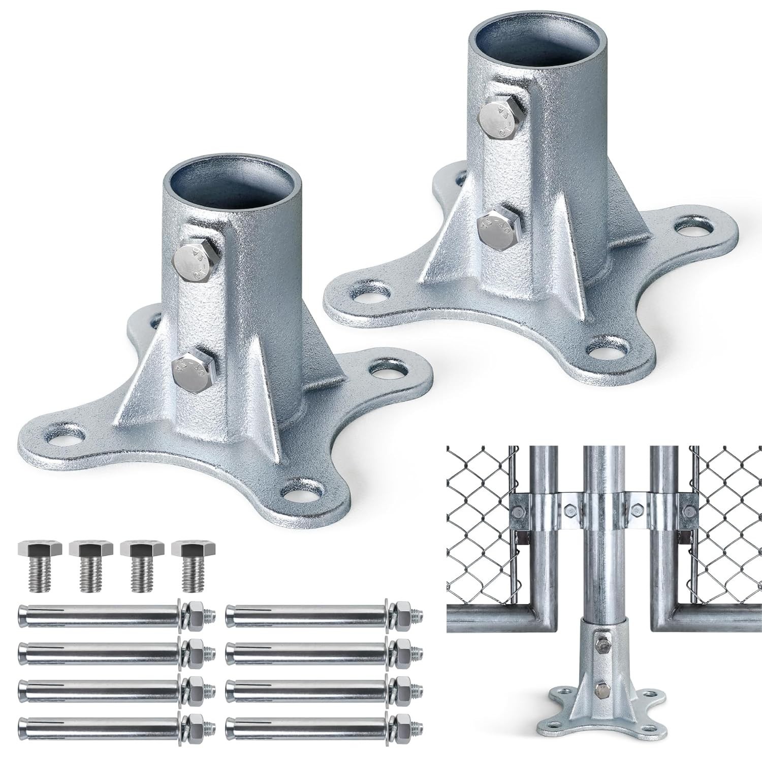2" Chain Link Fence Post Floor Flange Base 2 Pack Metal Post Mount Bracket
