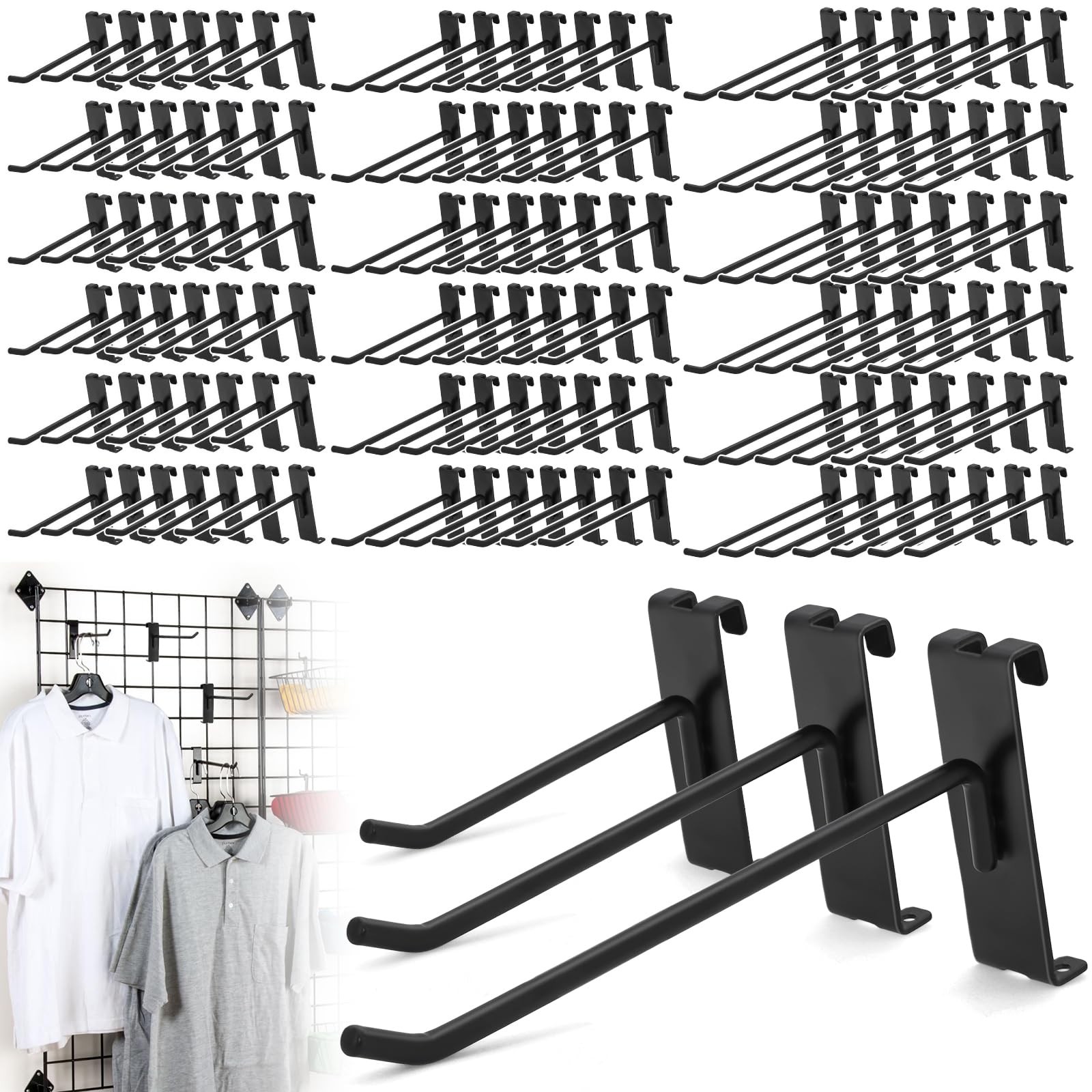 BIOBUBANA 100 Pcs Gridwall Hooks, 4/6/8 Inch Grid Wall Hook Display for Gridw...