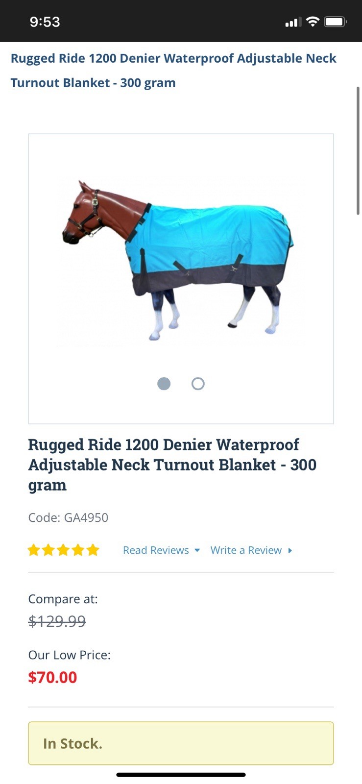 Size 78 Horse Turnout Blanket Waterproof 300 Gram OPEN BOX
