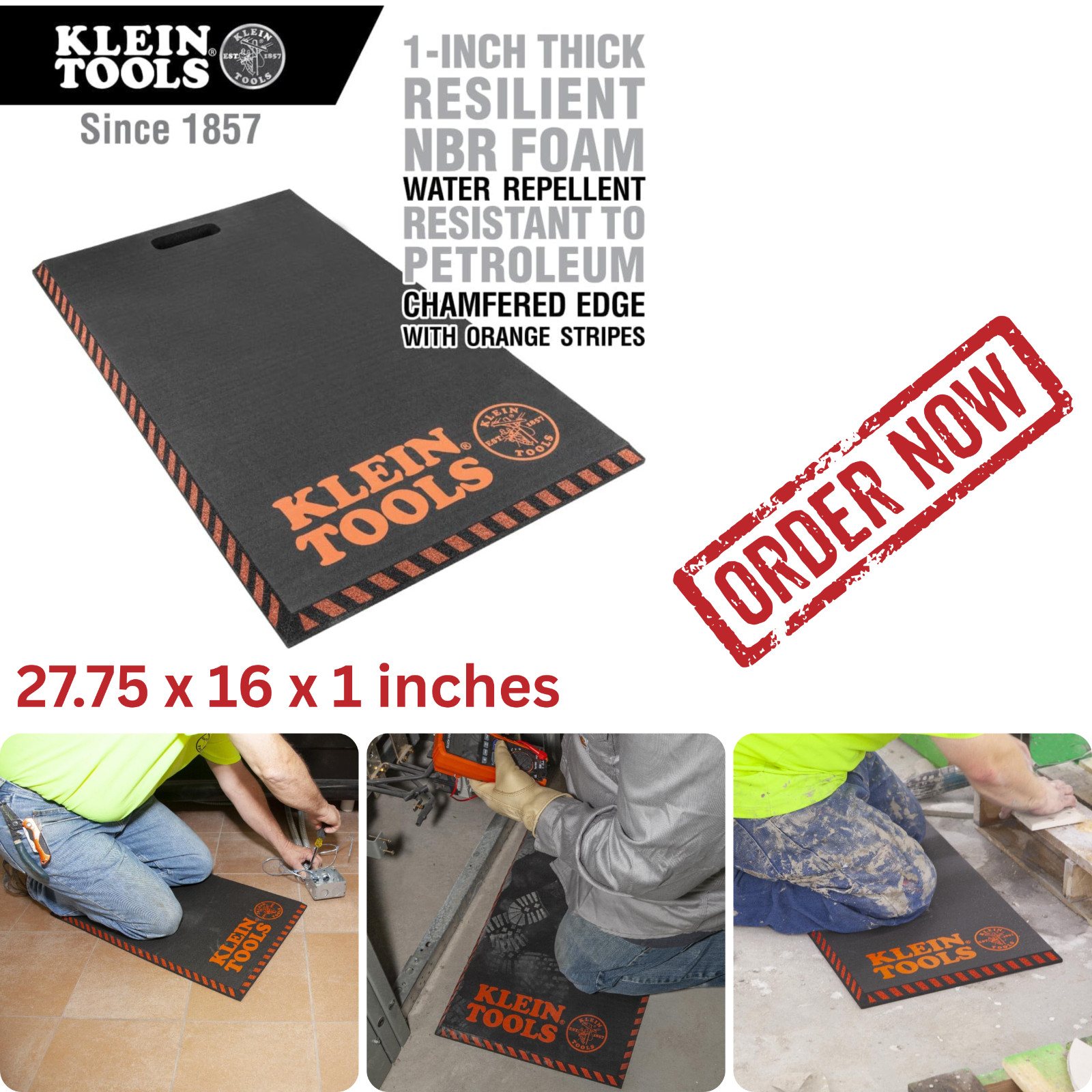Klein Tools 60136 Large Kneeling Pad Thick NBR Foam Cushion Tradesman Pro Handle