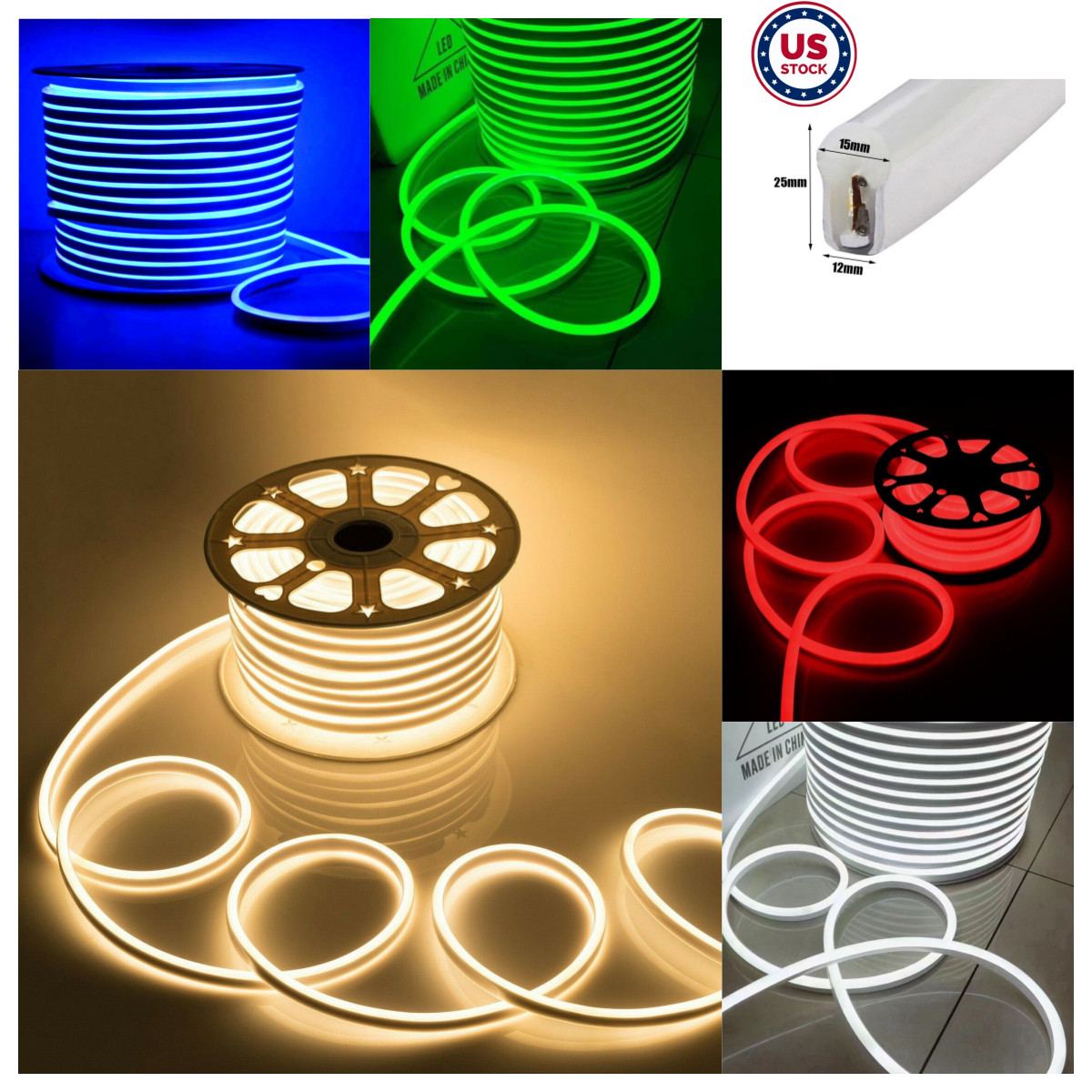 USA 110V 164ft LED Neon Rope Strip Lights Waterproof Home Garden Building Decor