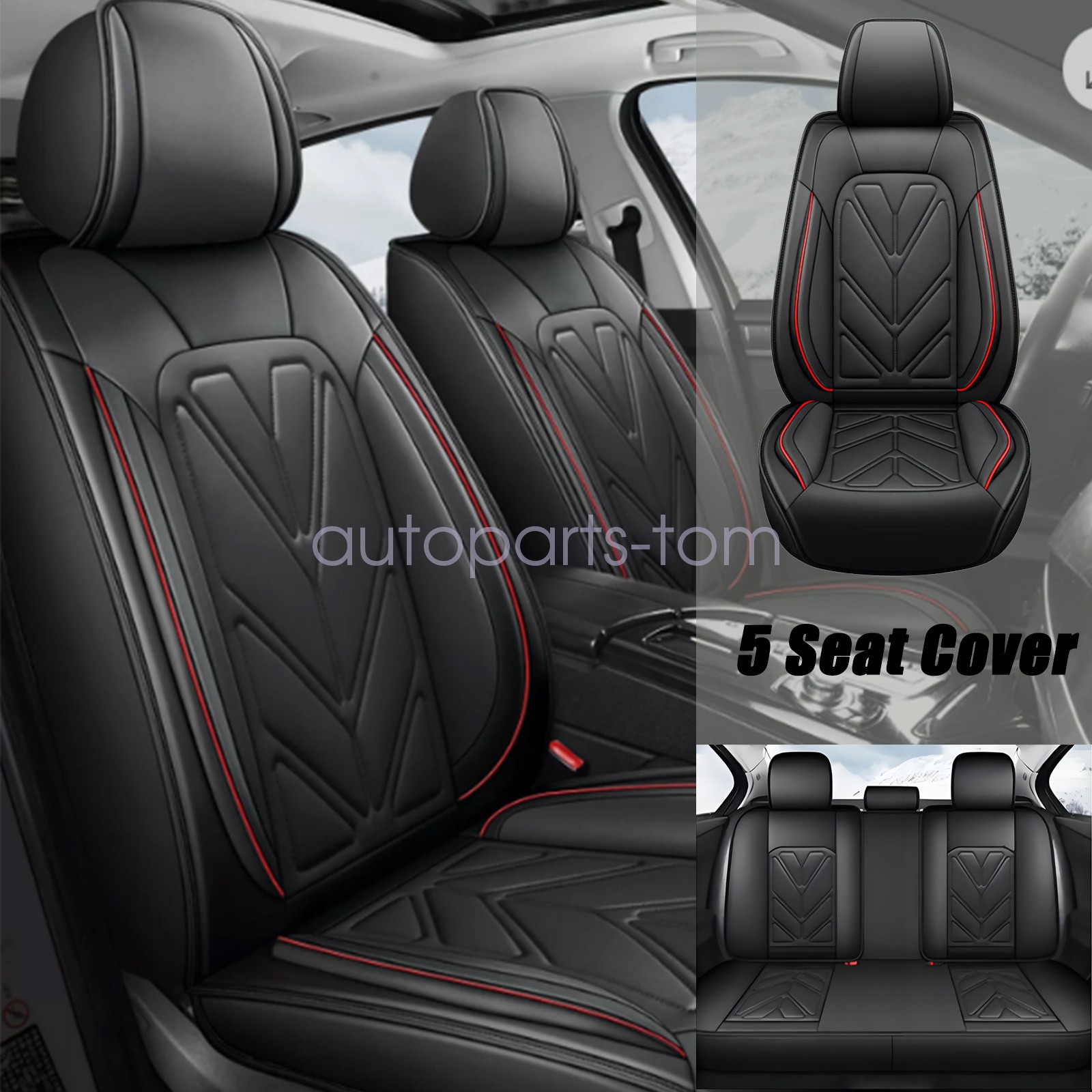 For Hyundai Santa Fe PU Leather Car Seat Cover 5-Seat Front Rear Protector Pads