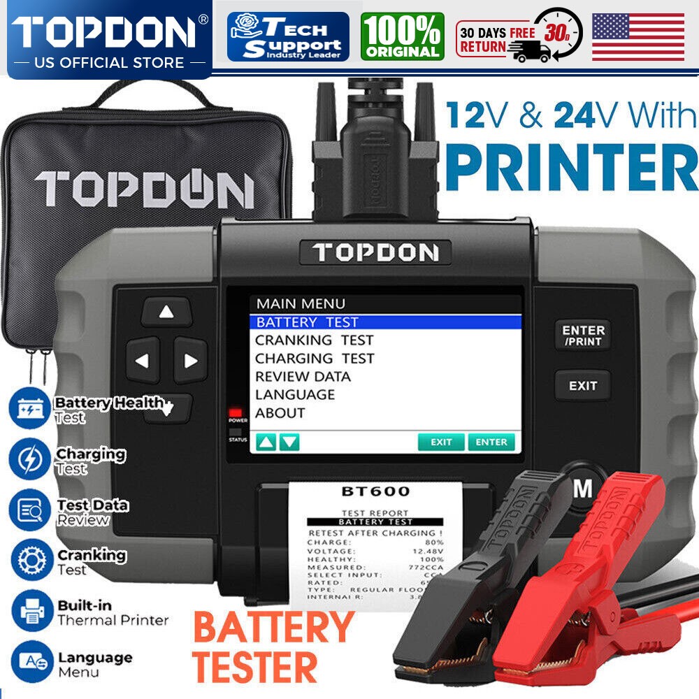 TOPDON BT600 Car Battery Tester 3.5'' Screen Battery Load Test Charging Cranking
