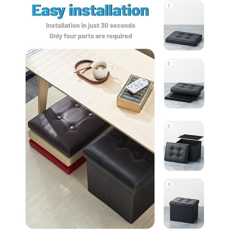 Folding Storage Ottoman Footrest Leather Bench Compact Foot Stool Organizer New