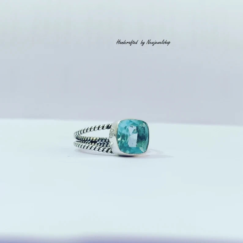 Blue Topaz Stone, 925 Sterling Silver, Gemstone Ring, Band Ring,  All Size