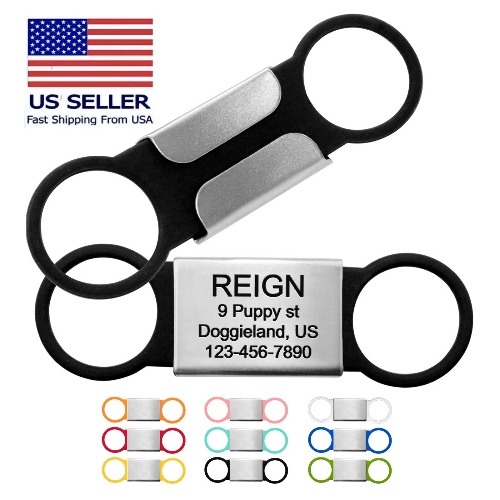 Personalized Slide on Pet Dog Cat Tags ID Engraved Name Custom Puppy Collar