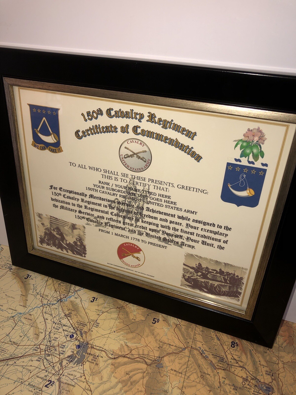 150TH U.S. CAVALRY REGIMENT / COMMEMORATIVE - CERTIFICATE OF COMMENDATION