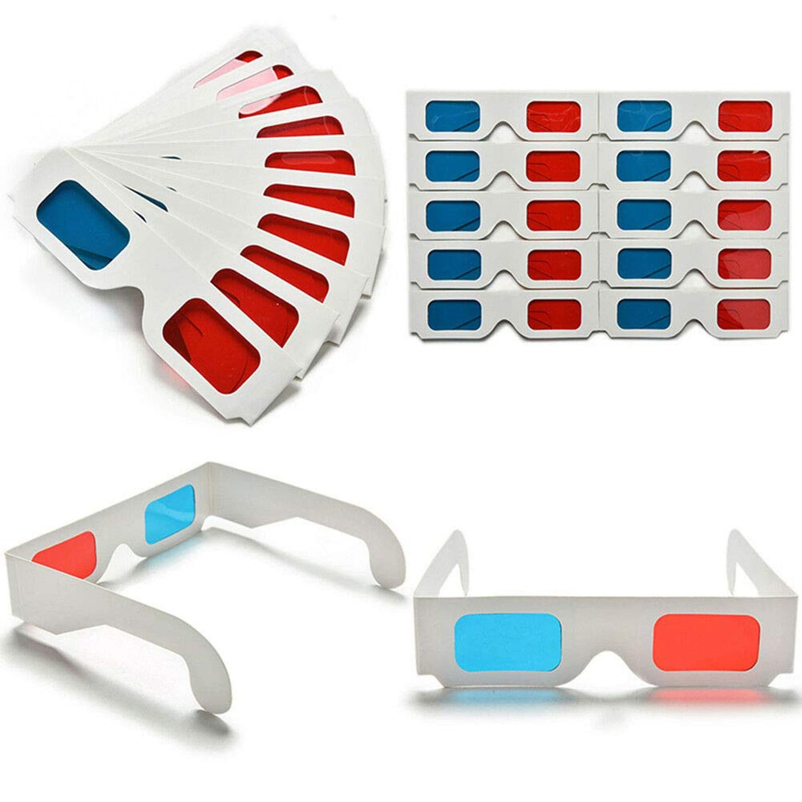 100 Pairs 3D Cardboard Glasses Red Blue Cyan Movie Anaglyph Paper