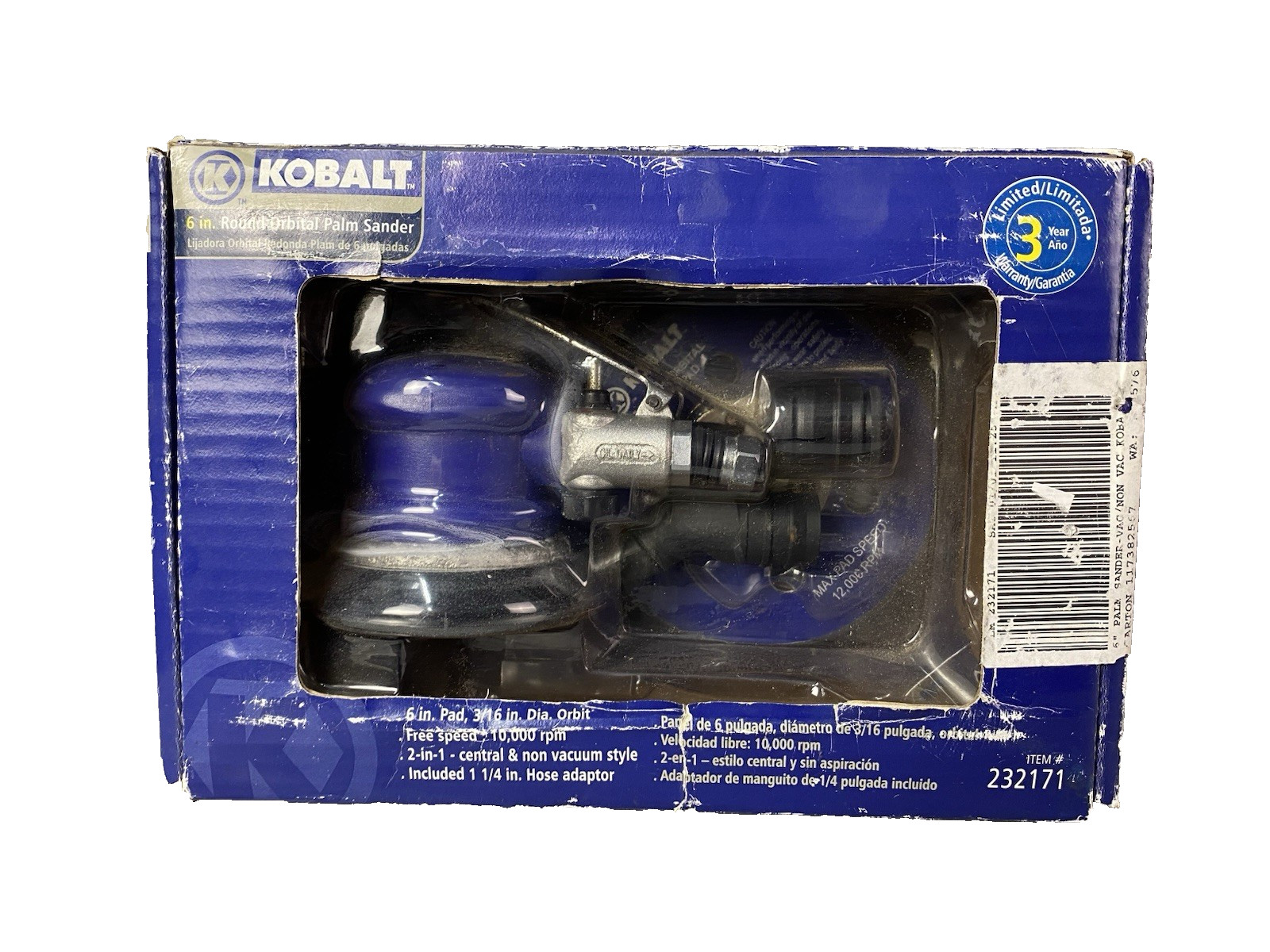 Kobalt #232171 6” Round Orbital Sander Pneumatic Model # LGA-687B Sealed Plastic