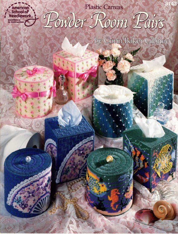 OOP ASN3 143 PLASTIC CANVAS POWDER ROOM PAIRS 7 DESIGNS