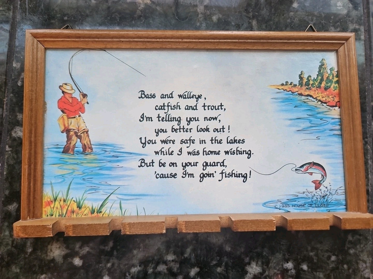 Vintage 1985 House of LLoyd Wall Hanging Fishing Rod / Lure Holder