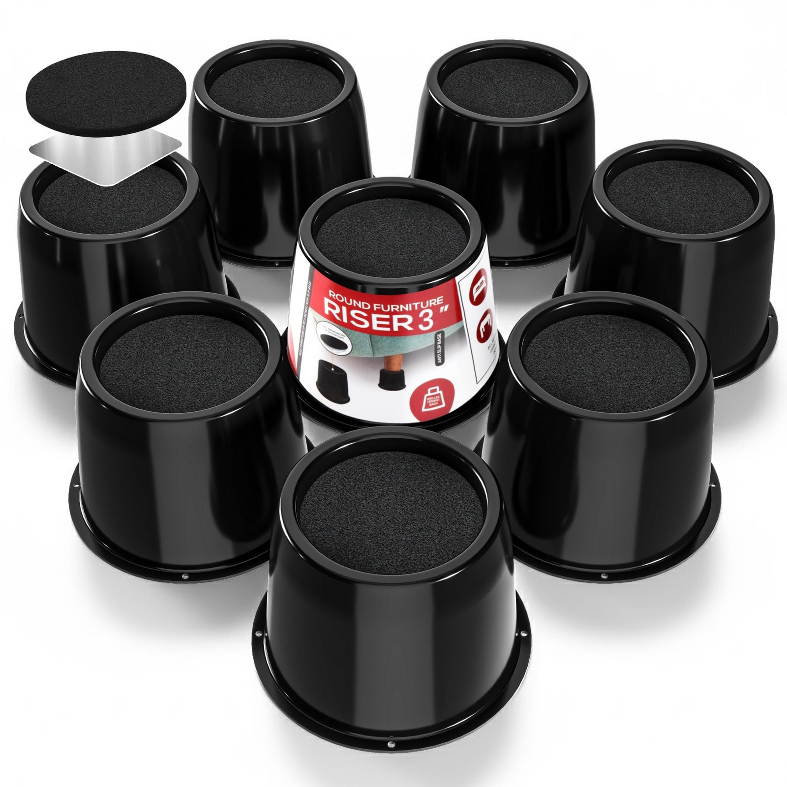 Utopia Bedding 3 Inch Bed Risers 8 Pack, Round Heavy Duty, Black | Heavy-duty...