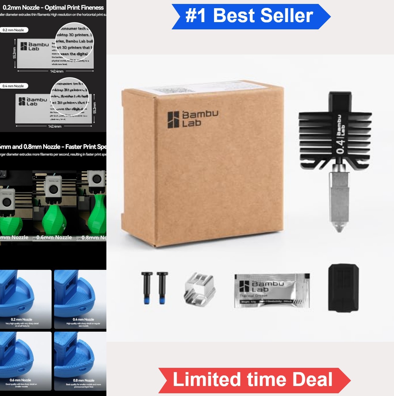 Hotend With 0.4mm Hardened Steel Nozzle Silicone Sock Thermal Grease For 3D