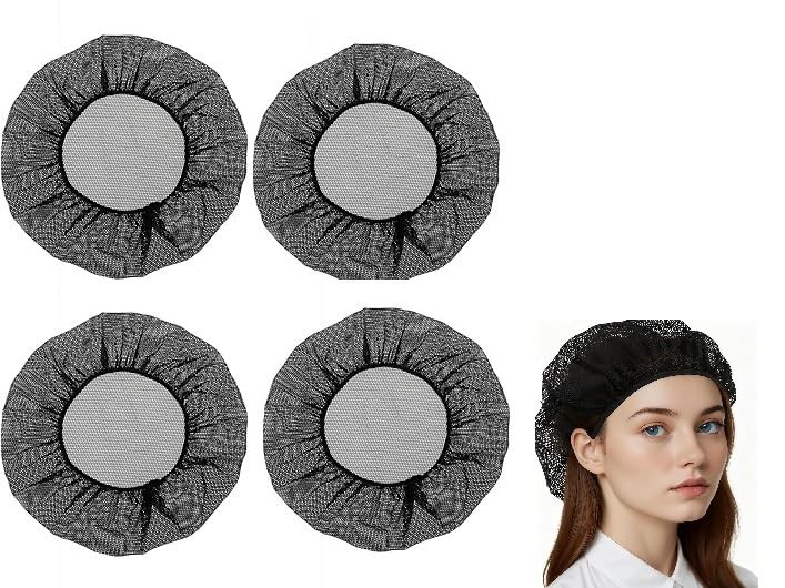 4 Pcs Elastic Black Chef Hat, Mesh Chefs Hat for Foodservice, Hair Nets Adjus...